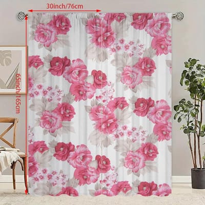 2 STUKS- Rode Roos -HD Gedrukt gordijn - Polyestermateriaal - geschikt voor slaapkamer, woonkamer, studeerkamer (aanpasbaar) 23Wx59L(60x150CM)x2 pink