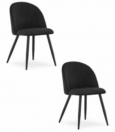 Set van 2 Stoelen BELLO - Zwart Velvet, Zwarte Metalen Poten, Modern Design en Uitstekend Zitcomfort voor Woonkamer, Slaapkamer, Eetkamer of Kantoor, Max. 120 kg