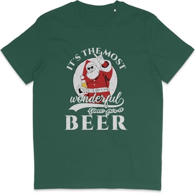 T Shirt Heren - Kerst BierTijd- Korte Mouw - Groen - Maat XS