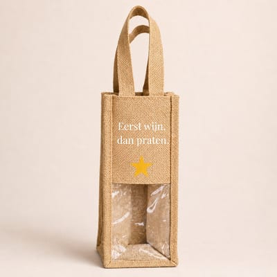 Jute Wijntas - Eerst wijn, dan praten - Wijn Cadeau - Herbruikbaar