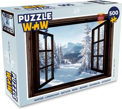 Puzzel Winter - Landschap - Natuur - Berg - Bomen - Doorkijk - Uitzicht - Legpuzzel - Puzzel 500 stukjes