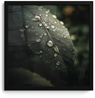 Poster in lijst - Fotolijst 40x40 cm - Posters - Blad - Groen - Nerven - Regendruppels - Posterlijst zwart - Decoratie - Wanddecoratie woonkamer - Muurdecoratie slaapkamer