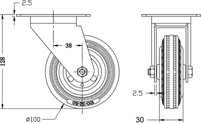 100 mm (4") rubberen zwenk- en vaste zwenkwielen, met een draagvermogen van 360 kg, set van 4
