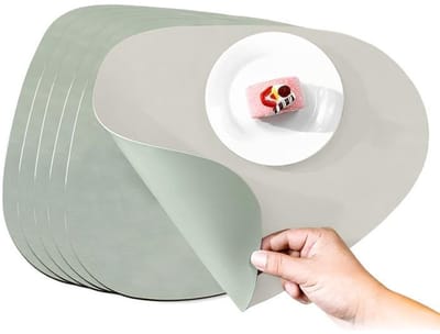 Dailygoods - Placemats van imitatieleer, 6-delige set, afwasbaar, ovaal, dubbelzijdig afwasbaar, hittebestendig, antislip, lederlook, tafelonderlegger voor borden