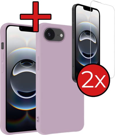 Hoesje - Met 2x Screenprotector - Geschikt voor Apple iPhone 16e / 17e - Sterk & Shockproof - Telefoon Hoes - Back Cover - Siliconen Case - Telefoonhoes - Lila