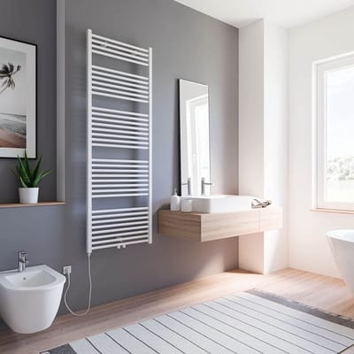Schulte TURBO - elektrische designradiator - 60x170cm - wit - handdoekdroger - continustroom aansluiting links - 600 Watt