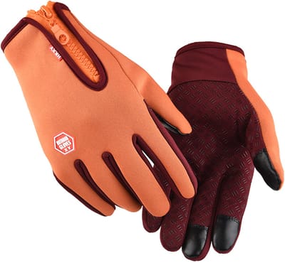 Qelus Touchscreen Handschoenen Winter - Waterdicht en Winddicht met Regelbare Rits- Ski en Snowboarden - Thermische Winterhandschoenen Voor Heren en Dames - Oranje - Maat M