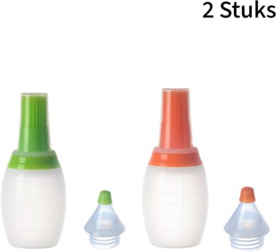 2 stuks siliconen olieborstel - met vervangbare kop en deksel - voor bakken en grillen - hittebestendig - groen + oranje