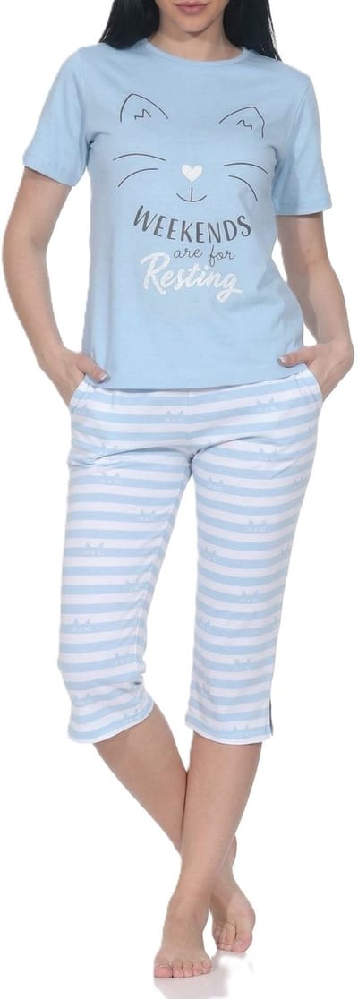 Normann dames capri pyjama met korte mouwen in kattenlook – ook in grote maten