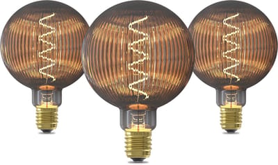 Calex Pulse Nantes G125 Smokey – Set van 3 stuks - Flex Filament – E27 – 4W – 40 Lumen – 1800K – Dimbaar – Titanium