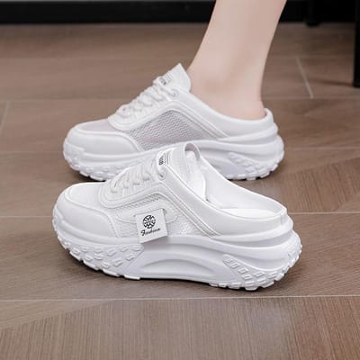 Baotou Halve Pantoffels Dames Nieuwe Zomerkleding Platform Witte Schoenen Ademende Boardschoenen Eén Voet Koele Pantoffels 35 gray