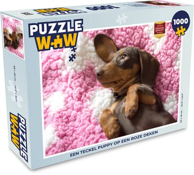 Puzzel Een Teckel puppy op een roze deken - Legpuzzel - Puzzel 1000 stukjes volwassenen