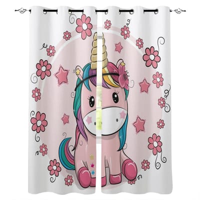 Cartoon Eenhoorn Schattige Raamgordijnen Gordijnen voor Woonkamer Decoratieve Artikelen Woonkamer 135W x 60H(cm)