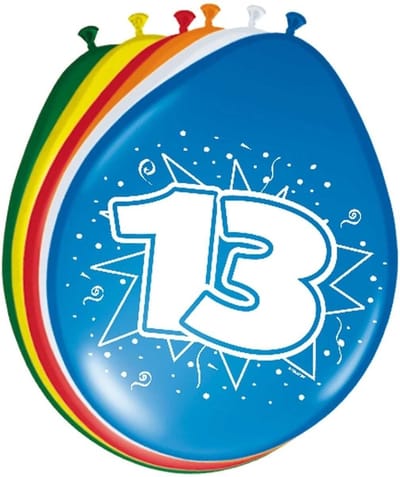 Folat Ballonnen 13 jaar - 8x stuks - verjaardag versiering - leeftijd - meerkleurig