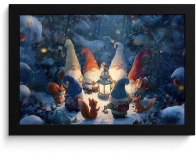 Poster in lijst - Fotolijst 30x20 cm - Posters - Winter - Gnooms - Eekhoorns - Meerkleurig - Posterlijst zwart - Decoratie - Wanddecoratie woonkamer - Muurdecoratie slaapkamer - Kerstversiering - Kerstdecoratie voor binnen - Kerstmis