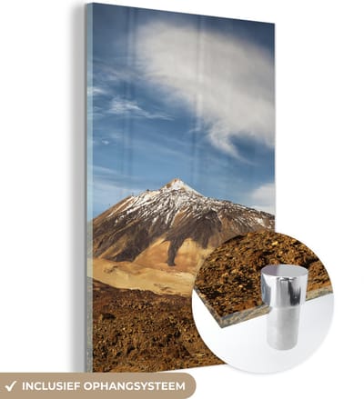 ® Glasschilderij 120x180 cm - Schilderij acrylglas - Besneeuwde Teide-vulkaan in het Nationaal park Teide op Tenerife - Foto op glas - Muurdecoratie woonkamer - Wanddecoratie slaapkamer - Schilderijen
