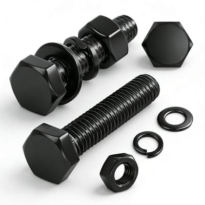 20 stuks M8 zwarte zeskantschroeven, moeren en sluitringen, M8 x 30 mm zeskantschroef van koolstofstaal, bouten en moeren voor machine-industrie, meubels, fietsen, auto's