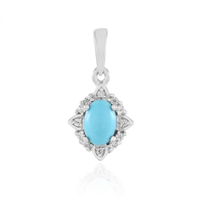 Cavill - Hanger 925 Sterling Zilver Platina Geplateerd - Sleeping Beauty Turkoois 0,68 ct - Rond Tanzanische Zirkonia 0,12 ct - Elegante Ovale Ketting