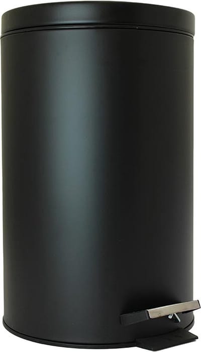 Perel metalen pedaalemmer met uitneembare plastic emmer, metalen handgreep en antislippedaal, ideaal voor thuis en op kantoor, inhoud 14 liter, rond Ø 25 x 39.5 cm, mat zwart