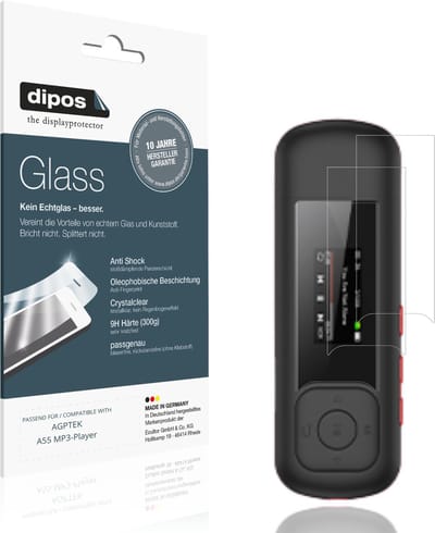 dipos – 2x Pantserfolie geschikt voor AGPTEK A55 MP3-Player | 9H Screenprotector
