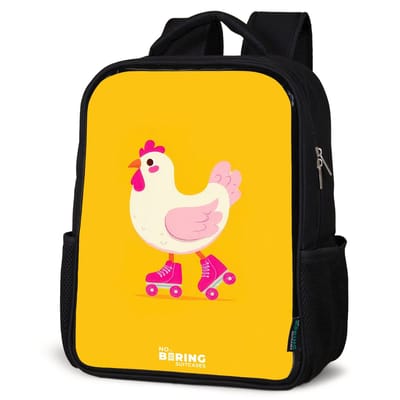 NoBoringSuitcases.com® - Rugzak zwart - Schooltas jongen & meisje - Kip op een gele achtergrond - Rugtas voor school - Boekentas kind - Schoolrugzak - Kinderrugzak