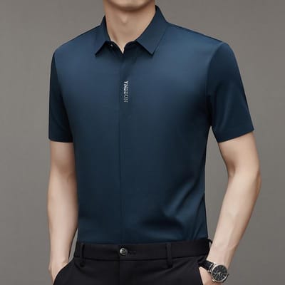 Overhemd met korte mouwen voor heren, dun, strijkvrij, Koreaanse zakelijke casual en comfortabele herenkleding 4XL blue