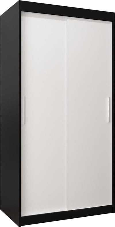 InspireMe - Kledingkast met 2 schuifdeuren, Modern-stijl, Kledingkast met planken (BxHxD): 100x200x62 - TORM 100 Zwart Mat + Wit Mat met 2 lades