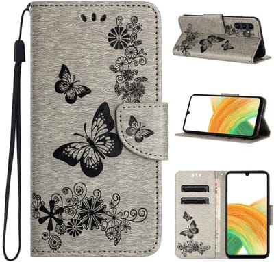 Voor Samsung Galaxy S24+ 5G vlinder reliëf flip lederen telefoonhoesje (grijs)