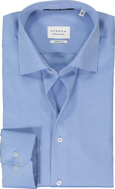 ETERNA modern fit overhemd - twill - blauw - Strijkvrij - Boordmaat: 40