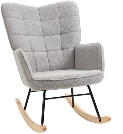 Schommelstoel - Relaxstoel - Loungestoel-Stoel – Berberfleece –Zacht – Hout - Staal - Woonkamer - 71x98x101cm- Schommelen-Lichtgrijs
