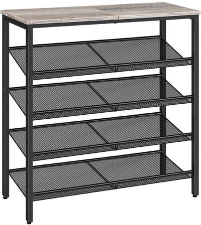 Dailygoody - Schoenenrek - Opbergruimte - 5 verdiepingen - Greige-zwart - Metalen roosterrek - Geschikt voor schoenen - Ruime bovenkant