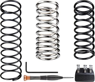 Verbeterde 3-delige racestuurpedaal-retourveerset voor Logitech G25/G27/G29/G920/G923 - Rem, Gas en Koppeling met duurzame mangaanstaal veren en pedaalaccessoires - 1 zilver + 2 zwart
