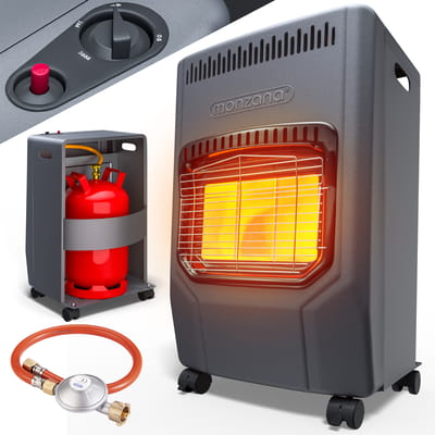 MONZANA Mobiele Gaskachel – 3 Warmteniveaus 4200W – Keramisch Zwart