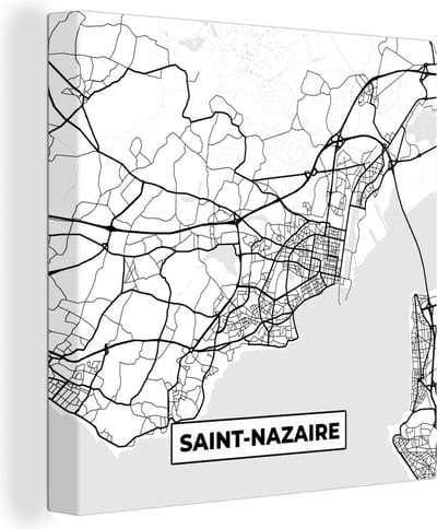 Canvas Schilderij Stadskaart - Plattegrond - Kaart - Saint-Nazaire - Frankrijk - Zwart wit - 20x20 cm - Wanddecoratie