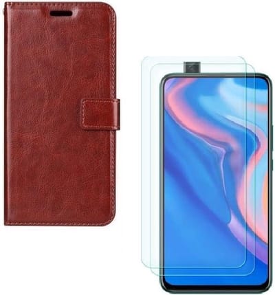 hoesje Geschikt voor: Huawei P Smart Z Portemonnee bruin met 2 stuks Glas Screen protector