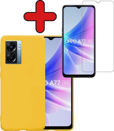 Hoesje - Met Screenprotector - Geschikt voor OPPO A77 - Sterk & Shockproof - Telefoon Hoes - Back Cover - Siliconen Case - Telefoonhoes - Geel