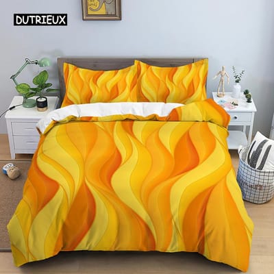 Geometrische Dekbedovertrek Set Queen Size Rood Geel Streep Beddengoed Set Microfiber Abstract Kunst Thema Dekbedovertrek met Rits AU Single(140x210cm)