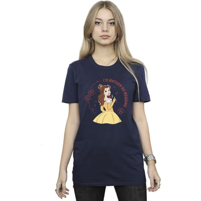 Disney Dames/Dames Beauty And The Beast I´d Rather Be Reading Katoenen boyfriend T-shirt (Marineblauw)