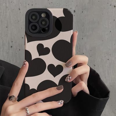 Mode Zwart Liefdeshart Leer Siliconen Hoesje Voor iPhone 15 11 12 14 Pro Max 13 Mini SE 7 8 Plus X XS XR Schokbestendig Volledige Dekking For iPhone 12 gray