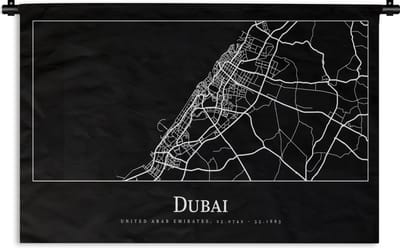 Wandkleed - Wanddoek - Stadskaart - Dubai - Kaart - Plattegrond - 180x120 cm - Wandtapijt