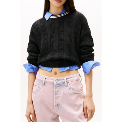 Tommy Hilfiger Boxy Flag Cable Sweater Black Maat: XS | Sweaters Outlet | Dames | Zwart