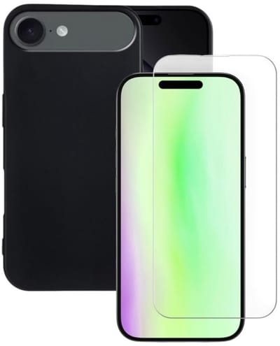 Soft Back Cover Hoesje Geschikt voor: Apple iPhone 17 Air Silicone Zwart + 1x Tempered Glass Screenprotector - ZT Accessoires