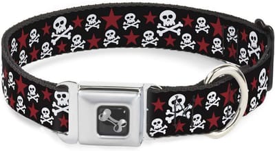 Hondenhalsband met Skulls & Stars - Zwart/Wit/Rood, 27,9-43,2 cm