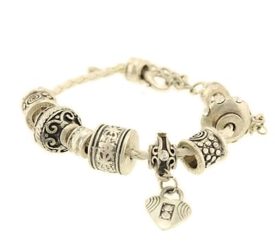 Behave Dames bedel armband imitatie leer kralen zilver-kleur 24 cm