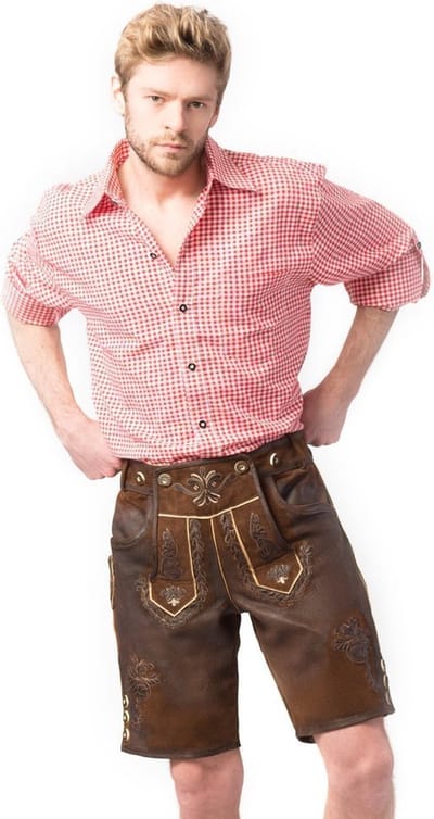 Tannhauser Lederhosen Starnberg Kort 100% Echt Leder Oktoberfest Heren Lederhosen Man Carnavalskleding Heren - Donkerbruin- Leer- S