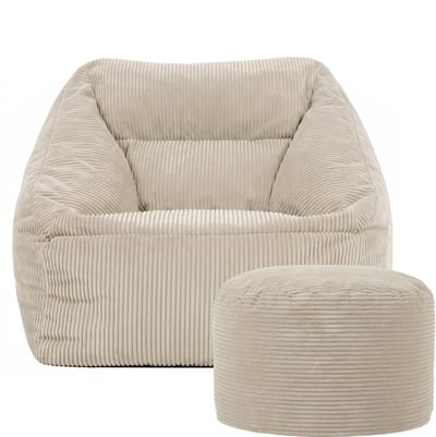 icon - Natalia XL Zitzak Fauteuil met Ronde Poef - Ribfluweel - Beige