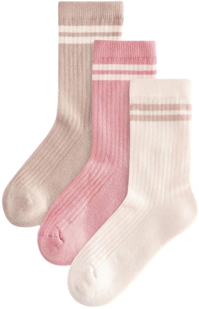 Next - Meisjes - 3 Paar katoenrijke enkelsokken met verzachte zool - Roze