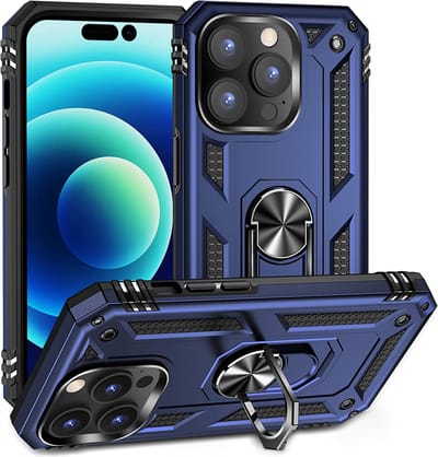 Anti-Shock Hybrid Ring Armor Hoesje Geschikt voor: iPhone 14 Pro Max - blauw