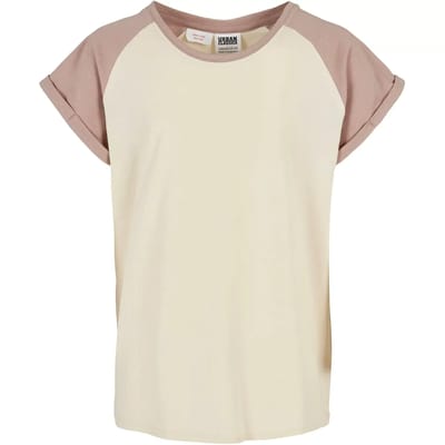 Urban Classics - Contrast Raglan Kinder T-shirt - Kids 110/116 - Beige/Roze