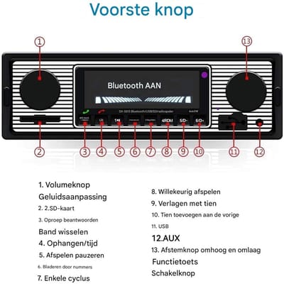 GELLDG Autoradio - Bluetooth autoradio - Dubbele draaiknop, enkel DIN - 60W x 4 FM - Handsfree autoradio - Kan gebruikt worden voor MP3, AUX, USB en flashdrive audio afspelen